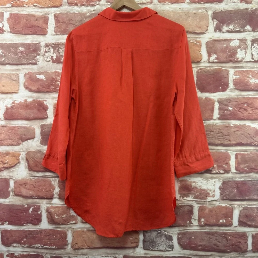 Chicos Top Women's 8 Orange 100% Linen Casual Career Capsule Button Up Shirt - Picture 4 of 10